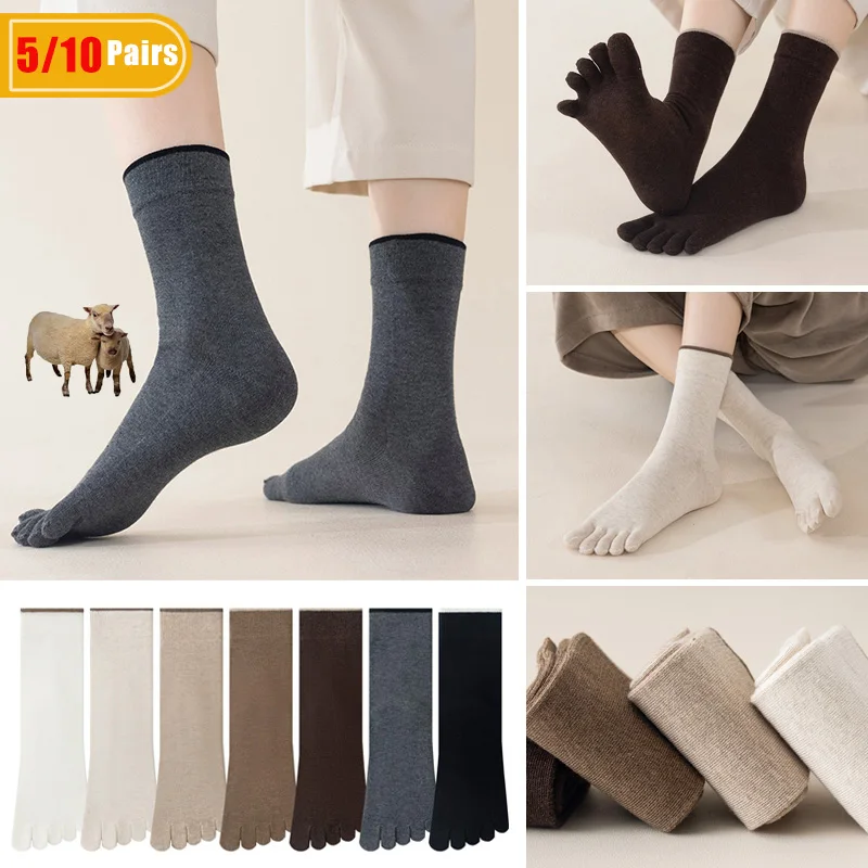 Thermal Sock Winter - 5/10 Paar Herren-Woll-Zehensocken, dick, warm, atmungsaktiv,